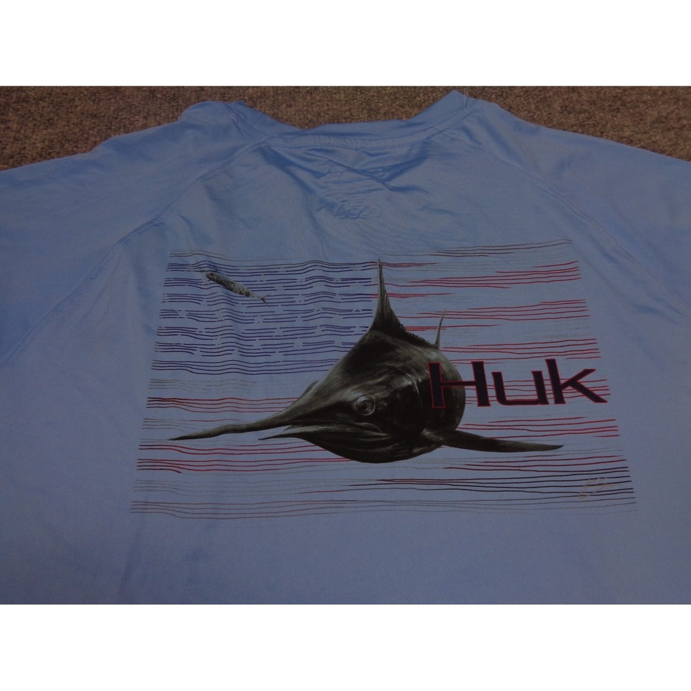 Huk Performance Fishing‎ Shirt Mens 2XL Blue Marlin Bright Long Sleeve